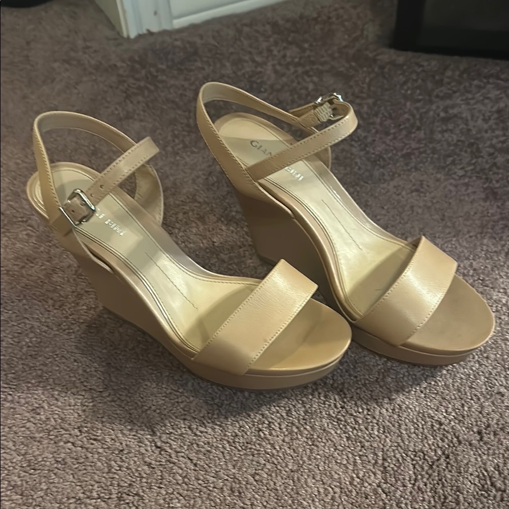 Gianni Bini Tan Wedge Sandals with Ankle Strap